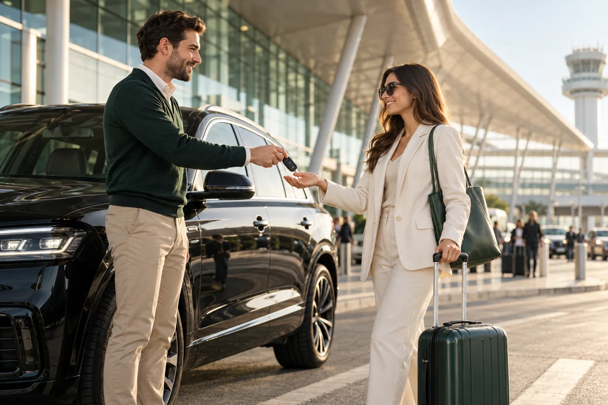 Illustration: airport car pickup and key handover
