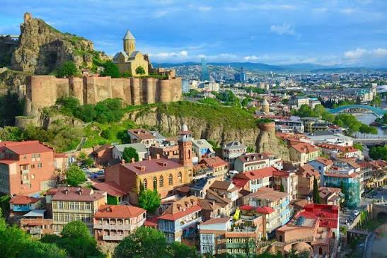 View over Tbilisi old town and Narikala fortress in Georgia